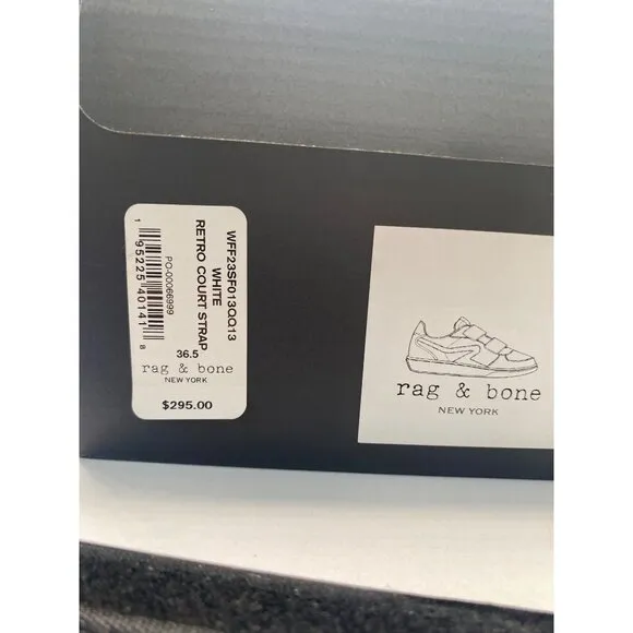 Rag &amp; Bone Women's White Leather Retro Court Stap Sneaker Shoes Size 6.5 NIB