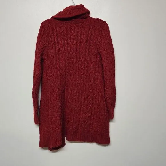 Ralph Lauren Red Cable Knit Shawl Collar Long Cardigan Wool Mohair Angora‎ Med