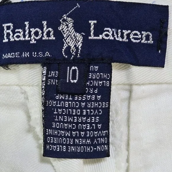 Ralph Lauren VTG Shorts Long Pleated High Waist POLO LOGO USA Made 90s Womens 10