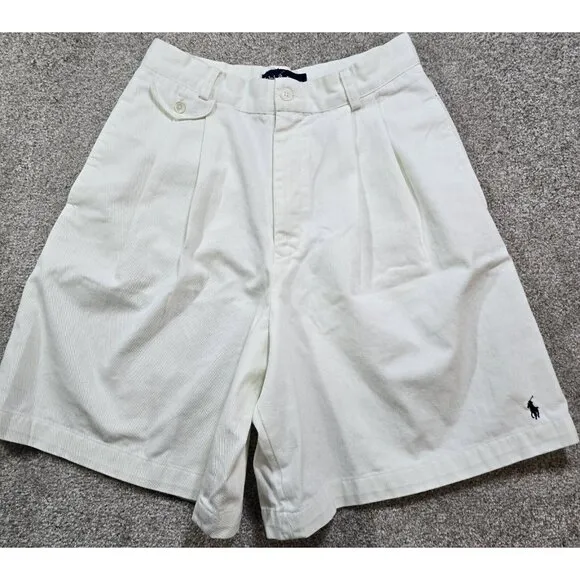 Ralph Lauren VTG Shorts Long Pleated High Waist POLO LOGO USA Made 90s Womens 10