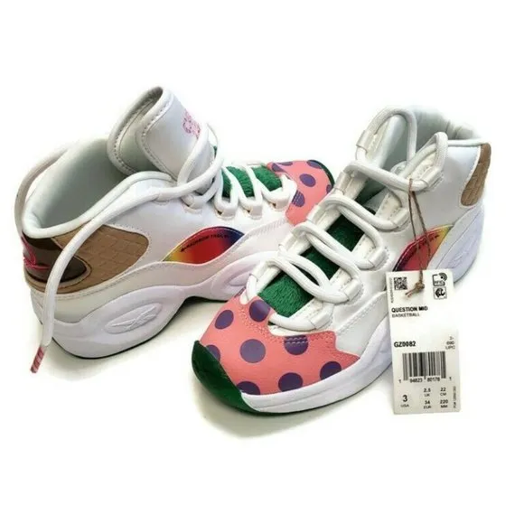 Reebok Question Mid Candy Land x Hasbro Iverson Junior Sz 3 Rainbow Trail GZ0082