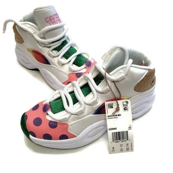 Reebok Question Mid Candy Land x Hasbro Iverson Junior Sz 3 Rainbow Trail GZ0082