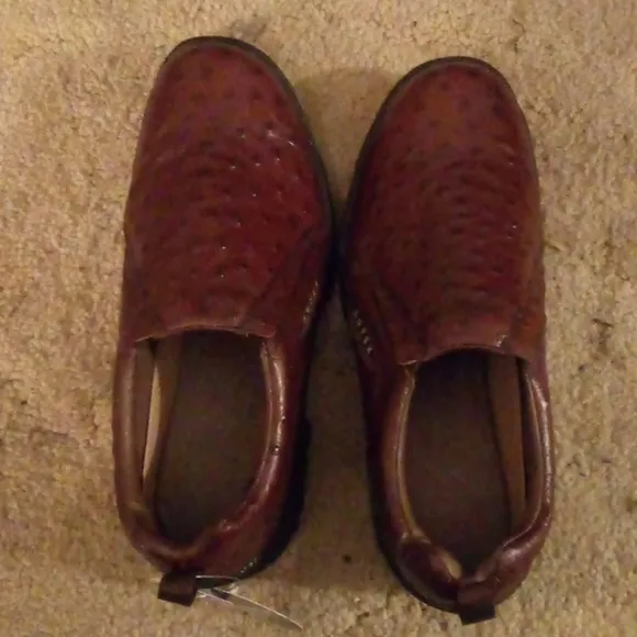 Roper Mens Performance Sport Slip-Ons Cognac Tan Faux Ostrich Leather Shoes