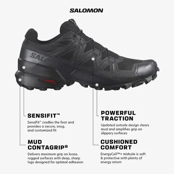SALOMON MEN'S SPEEDCROSS TRAIL RUNNING SHOES FOR MEN, BLACK / BLACK / PHANT