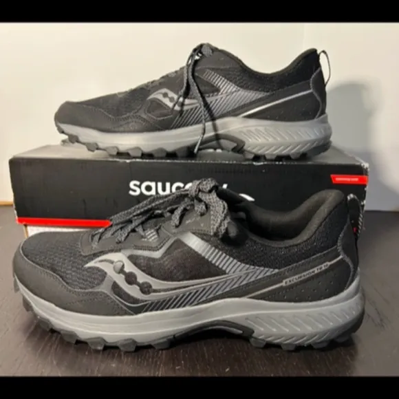 Saucony Excursion TR16 Trail Running Shoes Sneakers Black/Charcoal Mens 12