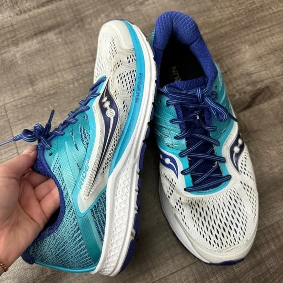 Saucony Ride 10 Road-Running Shoes Blue White Size 10.5 (10 1/2)