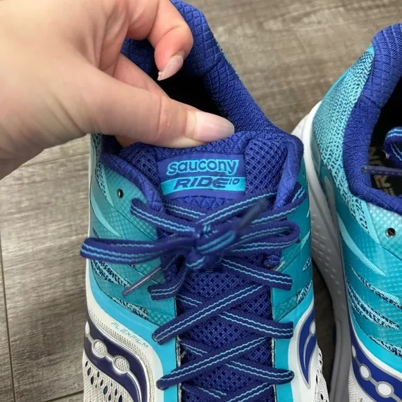 Saucony Ride 10 Road-Running Shoes Blue White Size 10.5 (10 1/2)