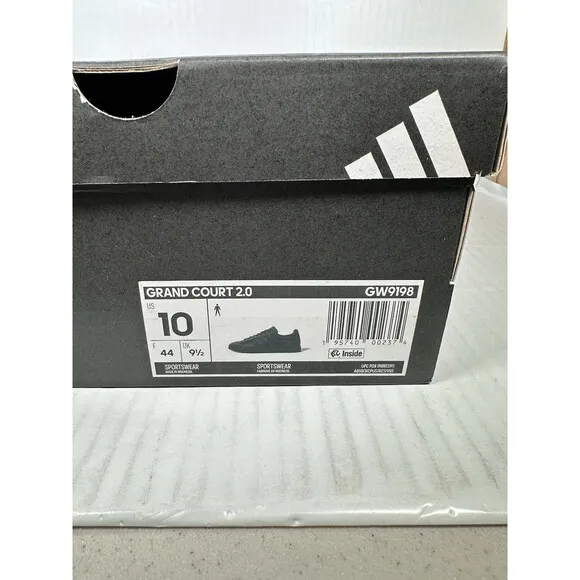 Size 10 adidas Grand Court 2.0 Cloudfoam Sneaker Black Leather Shoe Mens GW9198
