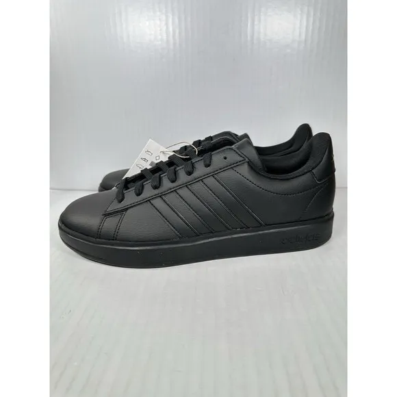 Size 10 adidas Grand Court 2.0 Cloudfoam Sneaker Black Leather Shoe Mens GW9198