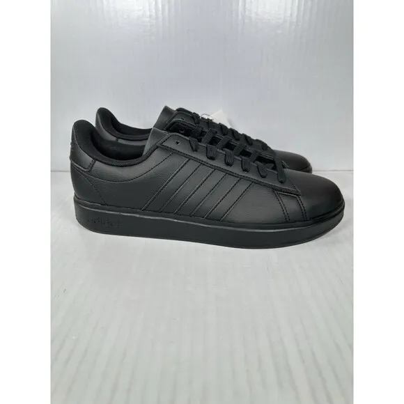 Size 10 adidas Grand Court 2.0 Cloudfoam Sneaker Black Leather Shoe Mens GW9198