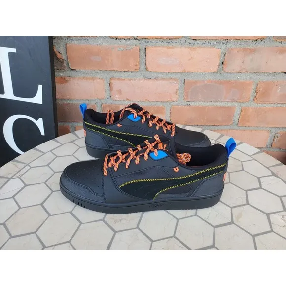 Sz 13 Puma Rebound V6 Low Open Road Lace Up  Mens Black Sneaker Dunk Shoes