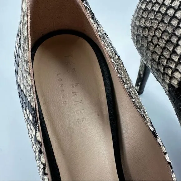 Ted Baker Alesiya Snakeskin-Print Leather Heels Court‎ Shoes size 37.5