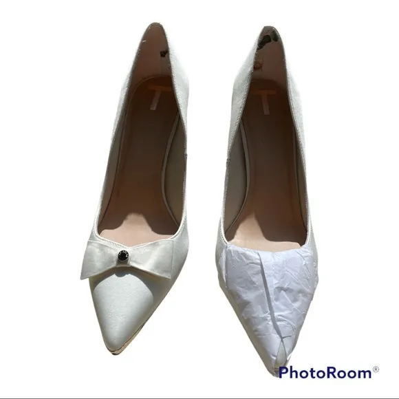 Ted Baker London Women’s Lilana Satin Bow High Heel Court Shoes Ivory Size 10.5