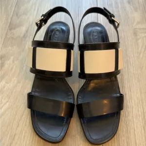 Tod’s Leather &amp; Patent Leather Black and White Sandal = Size 38
