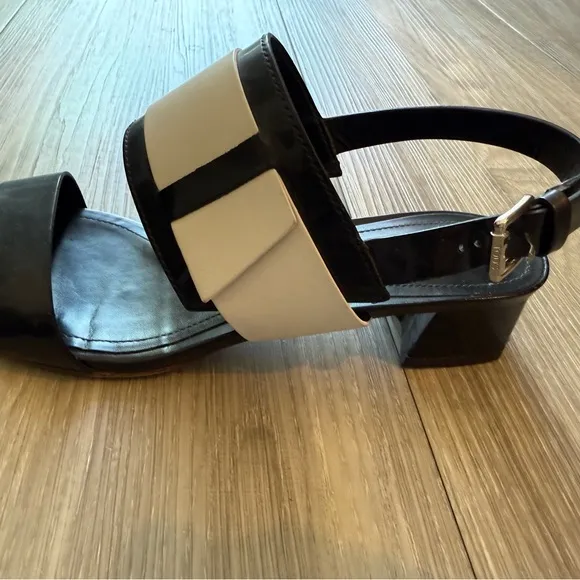 Tod’s Leather &amp; Patent Leather Black and White Sandal = Size 38