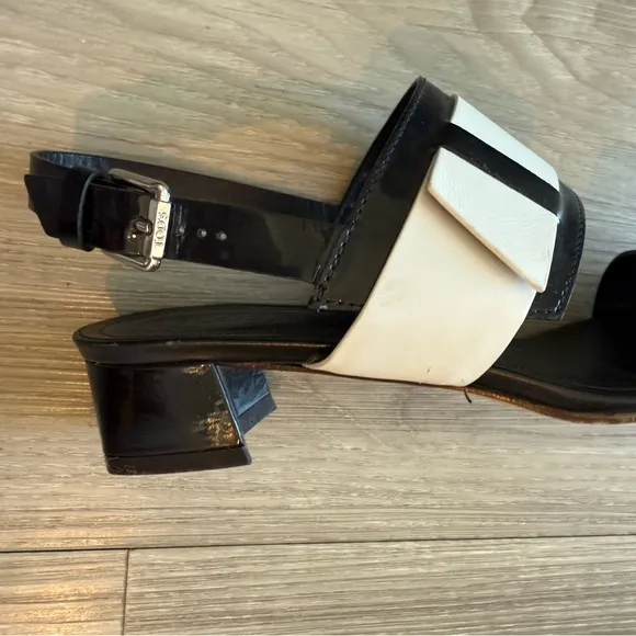 Tod’s Leather &amp; Patent Leather Black and White Sandal = Size 38