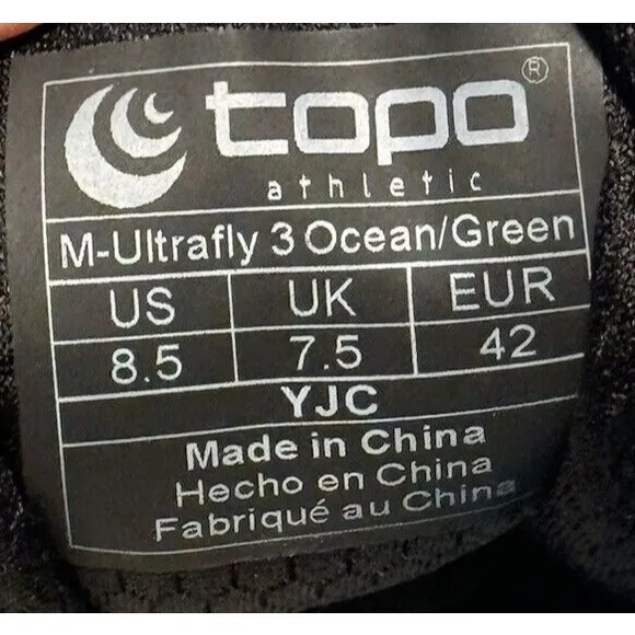 TOPO ATHLETIC Mens Ultrafly 3 Running Shoes Sz 8.5 Blue Green Trail NO INSOLES