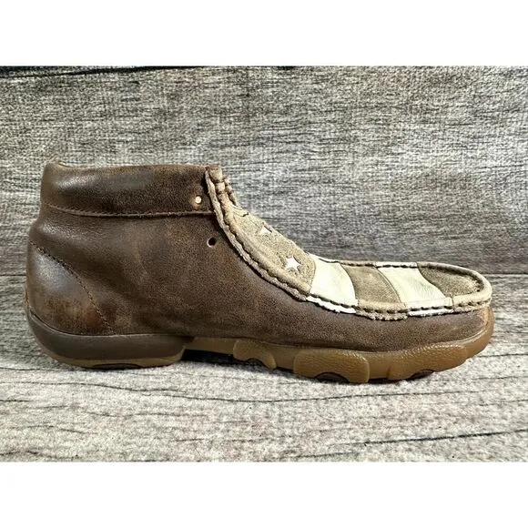 Twisted X Mens Chukka Driving Moc Stars Stripes No laces Leather Men’s Sz 7