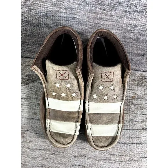 Twisted X Mens Chukka Driving Moc Stars Stripes No laces Leather Men’s Sz 7