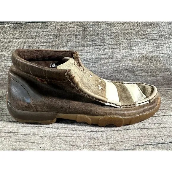 Twisted X Mens Chukka Driving Moc Stars Stripes No laces Leather Men’s Sz 7