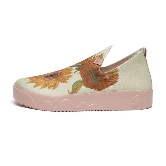UIN Women's Slip On Knitted Comfort Shoes (Fuerteventura- Van Gogh Sunflowers)