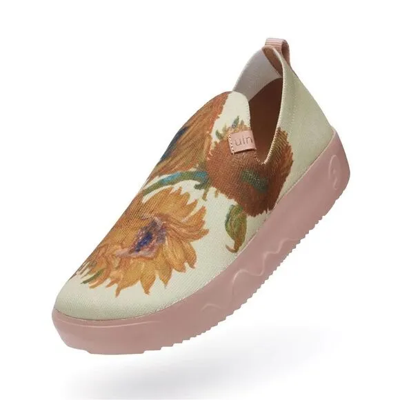 UIN Women's Slip On Knitted Comfort Shoes (Fuerteventura- Van Gogh Sunflowers)