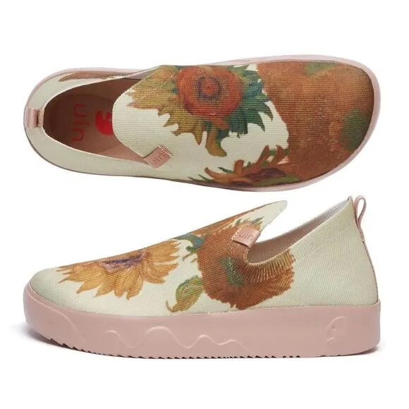 UIN Women's Slip On Knitted Comfort Shoes (Fuerteventura- Van Gogh Sunflowers)