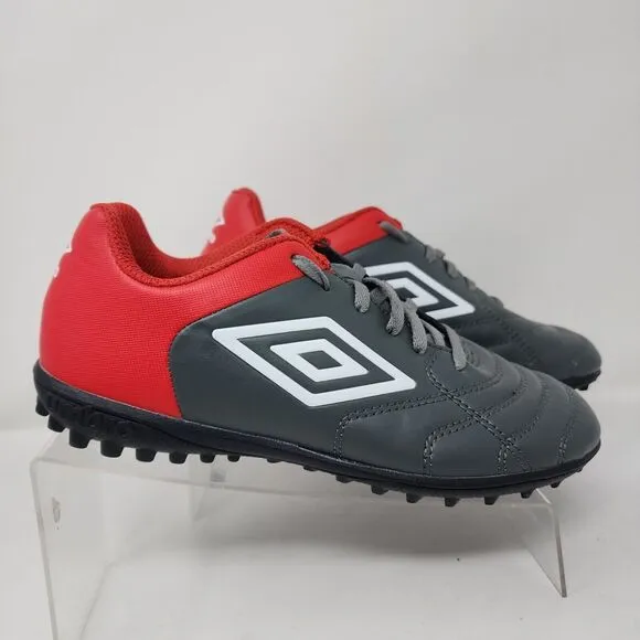 Umbro Soccer Turf Shoes Junior 5 Grey Classic Logo Lace Up Sneakers Leather