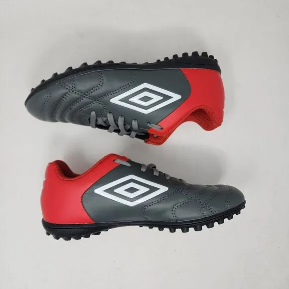Umbro Soccer Turf Shoes Junior 5 Grey Classic Logo Lace Up Sneakers Leather