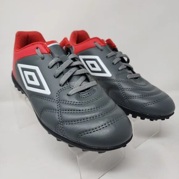 Umbro Soccer Turf Shoes Junior 5 Grey Classic Logo Lace Up Sneakers Leather