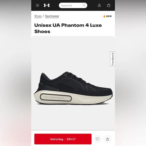 Under Armour Mens Size 10.5 HOVR Phantom 4 Luxe Black-White Quartz 3027874-001