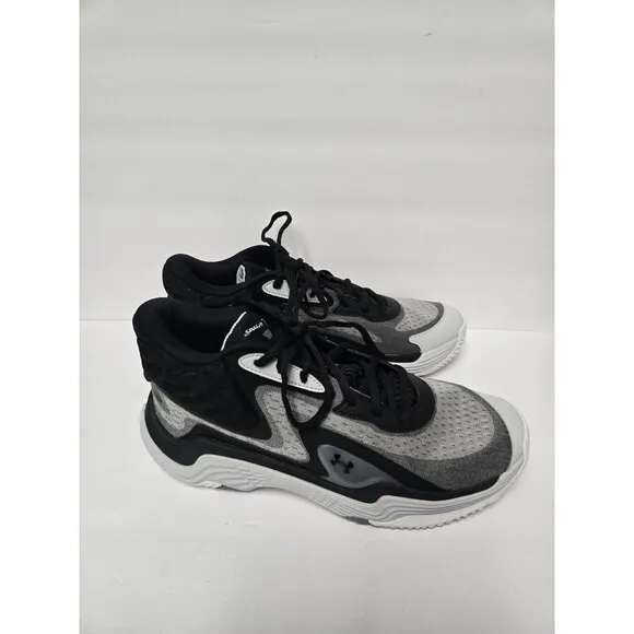 Under Armour Men's Spawn 7 Size 11 Basketball Shoes Black/White/Metallic Silver