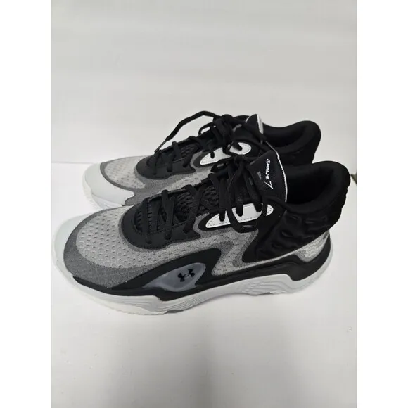 Under Armour Men's Spawn 7 Size 11 Basketball Shoes Black/White/Metallic Silver