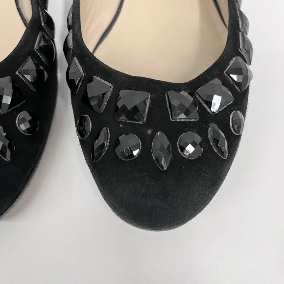 Valentino Garavani Suede Jeweled Flat Shoes Black Size 38 1/2‎ 9