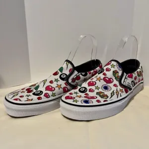 VANS Classic Slip-on Shoes M 7 W 8.5 Dice Cherries Bolts Hearts 8-Balls Eyeballs