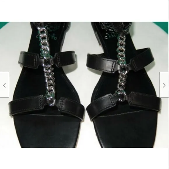 Vince Camuto Sereney Black Leather Chain Sandals