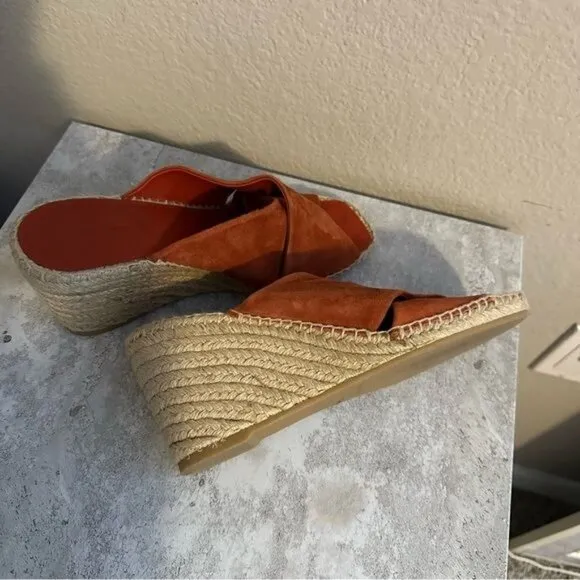 Vince Gaelan Wedge Espadrille Sandal Red Clay Sz 9.5M Retail $350