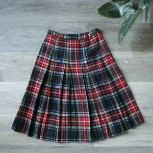 Vintage red tartan plaid pleated skirt