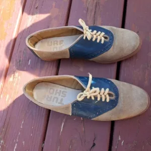 Vintage Turf Shoe Women's Size 7 Saddle Shoes Blue Brown Leather Suede Rare
