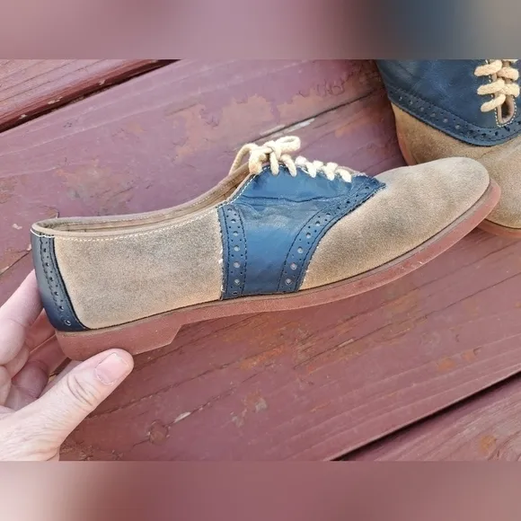 Vintage Turf Shoe Women's Size 7 Saddle Shoes Blue Brown Leather Suede Rare