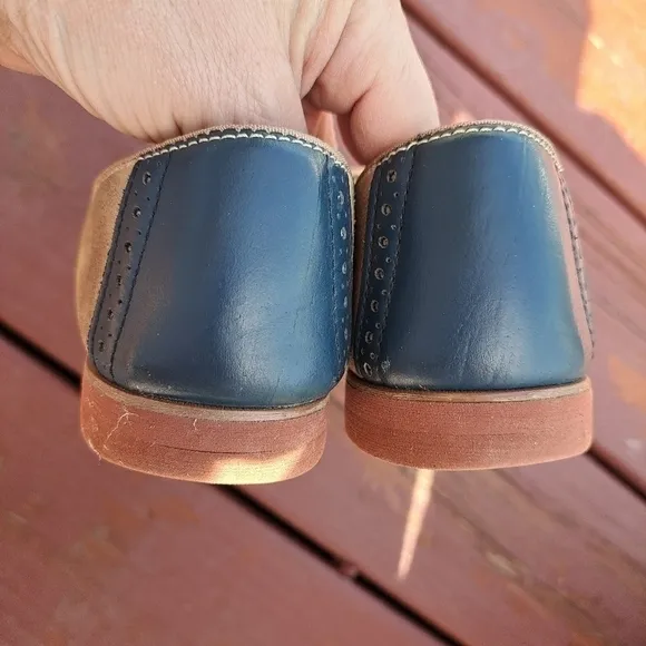 Vintage Turf Shoe Women's Size 7 Saddle Shoes Blue Brown Leather Suede Rare