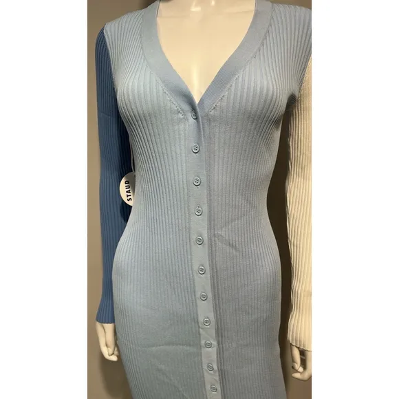 Women's STAUD Blue Colorblock Knit Midi Dress Size Small
