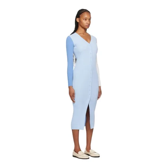 Women's STAUD Blue Colorblock Knit Midi Dress Size Small