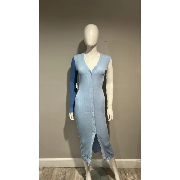 Women's STAUD Blue Colorblock Knit Midi Dress Size Small
