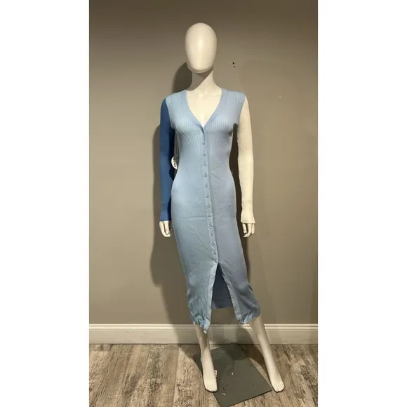 Women's STAUD Blue Colorblock Knit Midi Dress Size Small