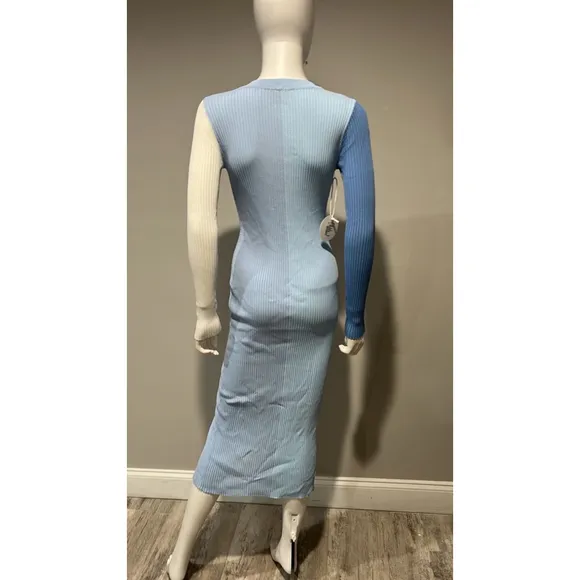 Women's STAUD Blue Colorblock Knit Midi Dress Size Small