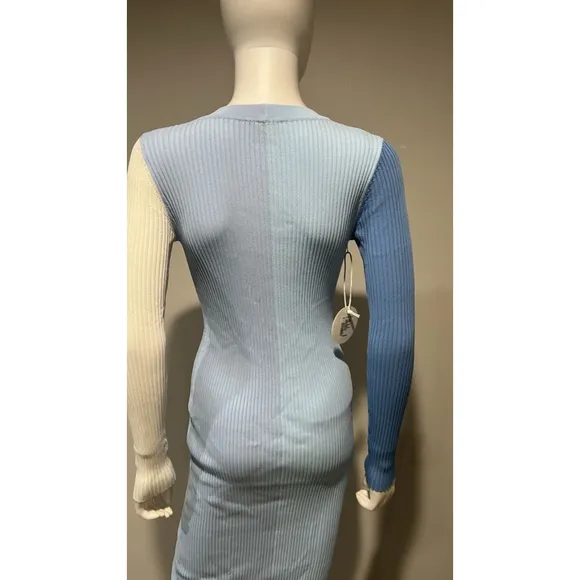 Women's STAUD Blue Colorblock Knit Midi Dress Size Small
