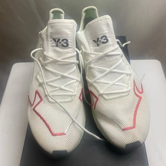 Y-3 ADIZERO RUNNER White Sneakers with Red Accents SIZE 10.5