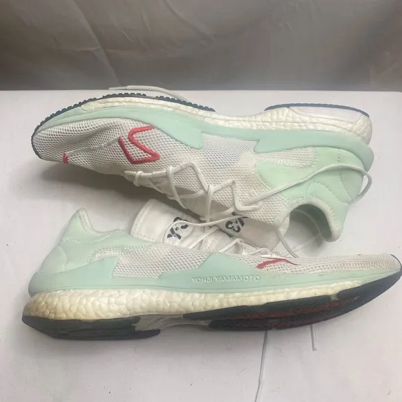 Y-3 ADIZERO RUNNER White Sneakers with Red Accents SIZE 10.5