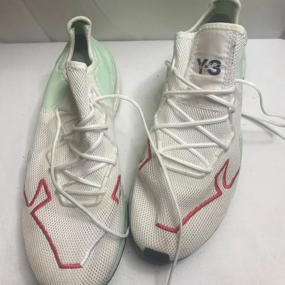 Y-3 ADIZERO RUNNER White Sneakers with Red Accents SIZE 10.5